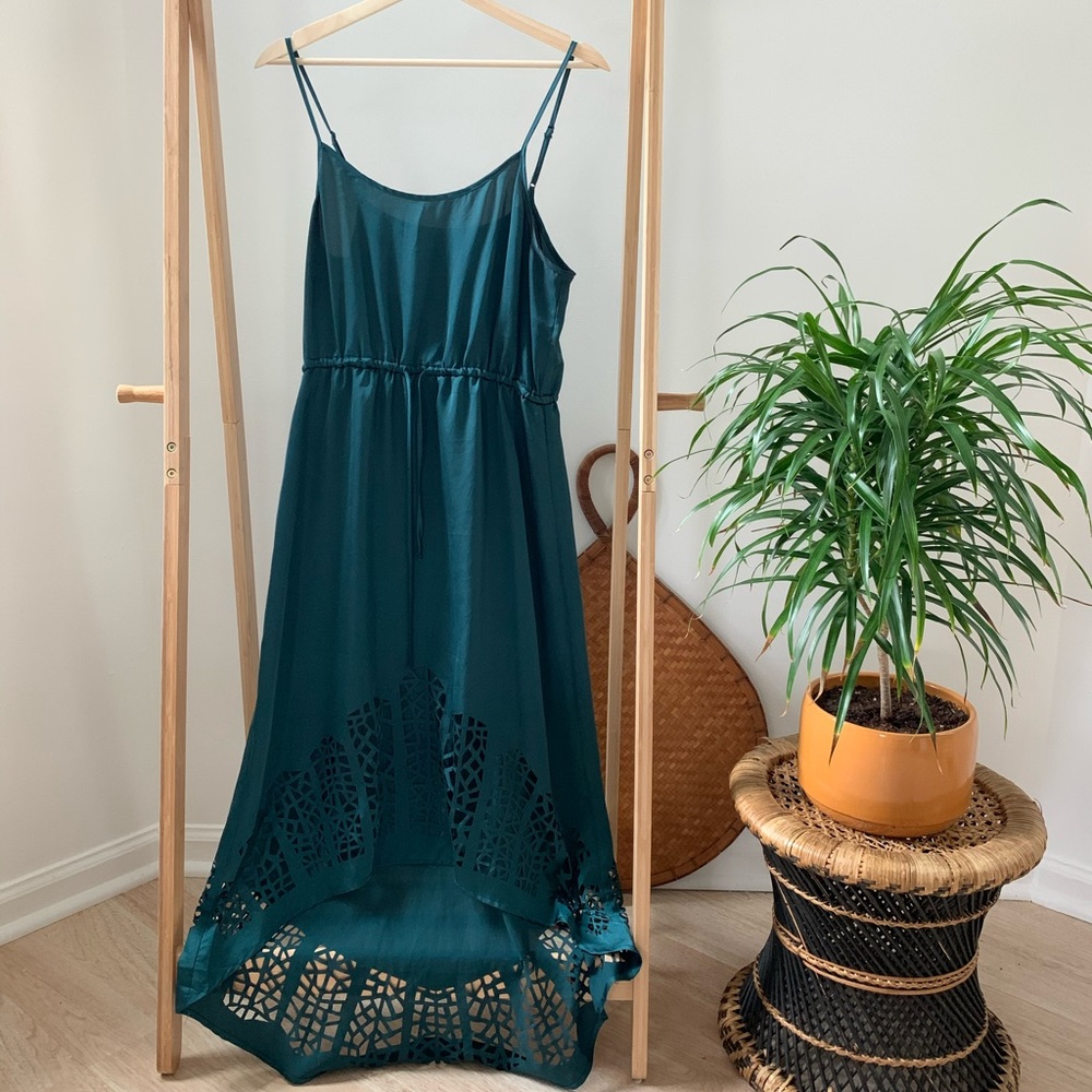 Satin Strappy High-Low Midi Dress